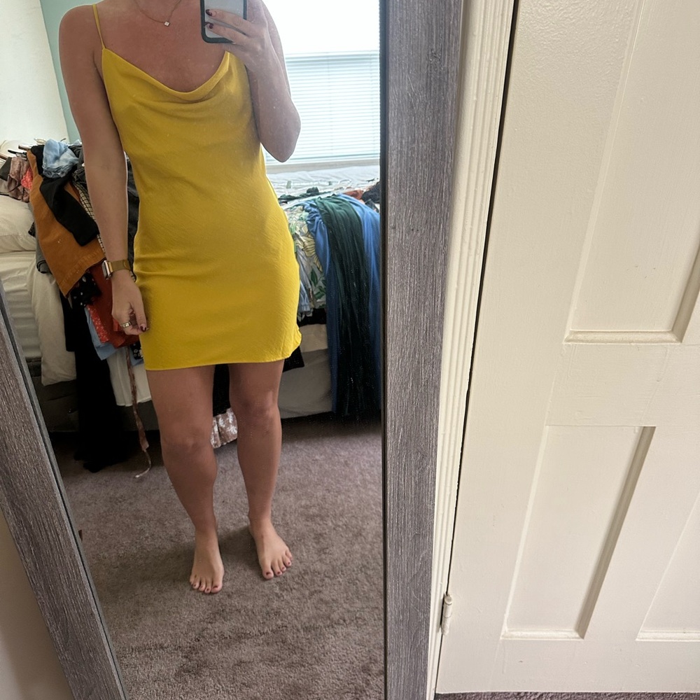 Forever 21 Yellow Cowl Neck Bodycon Mini Dress